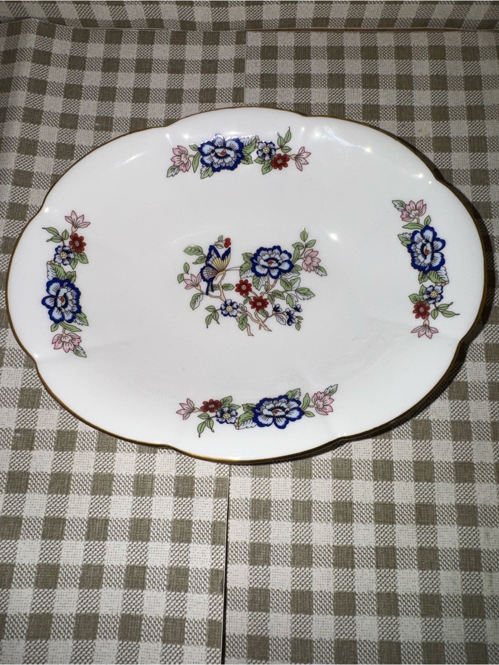 Royal Tara White Floral with butterfly small Serving dish with Gold Trim